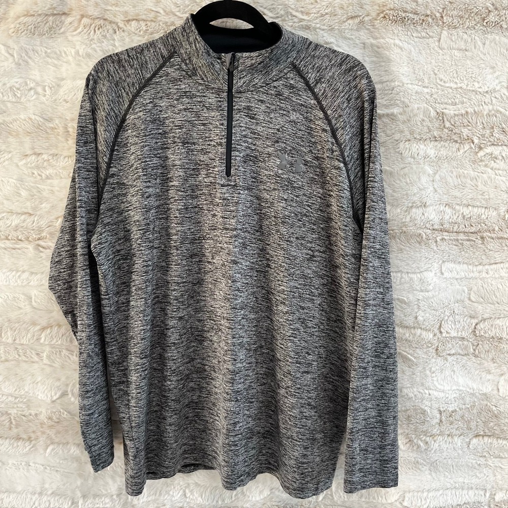 Under Armour 1/4 Zip Heat Gear Active Top Men's LG Grey Long Sleeve Loose Fit‎